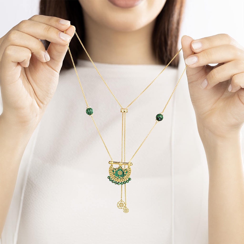 Kahilah's Gold-Plated Silver Necklace with Malachite stone -small (KC33)