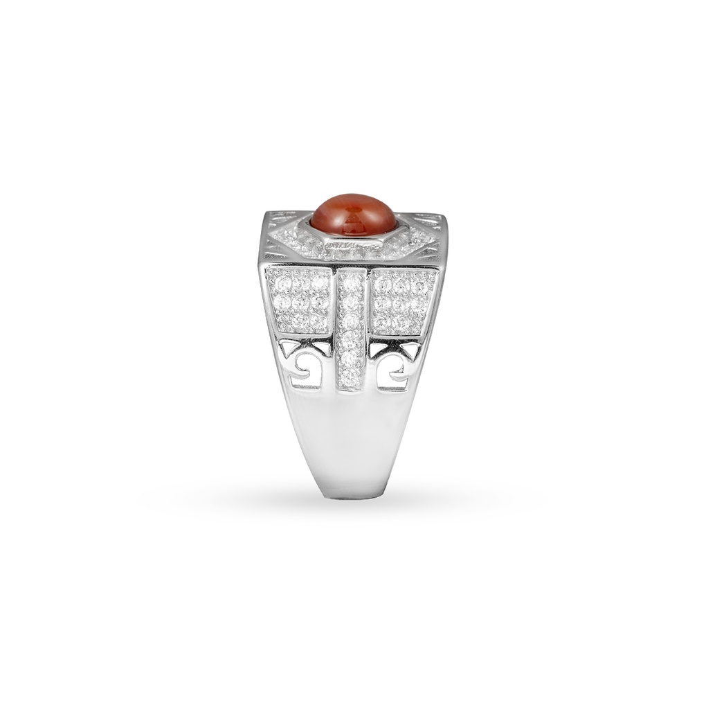 Men Silver Ring, Red Stone (S-6950)