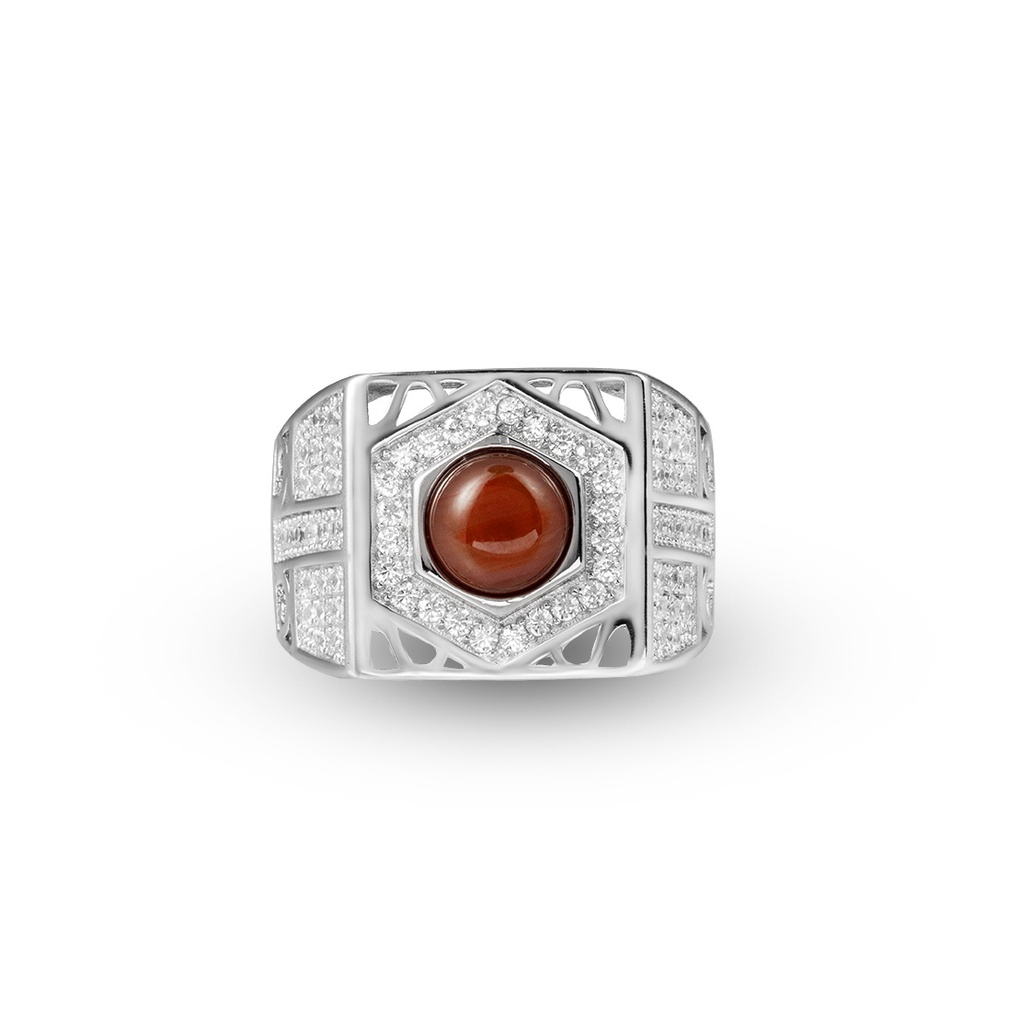 Men Silver Ring, Red Stone (S-6950)