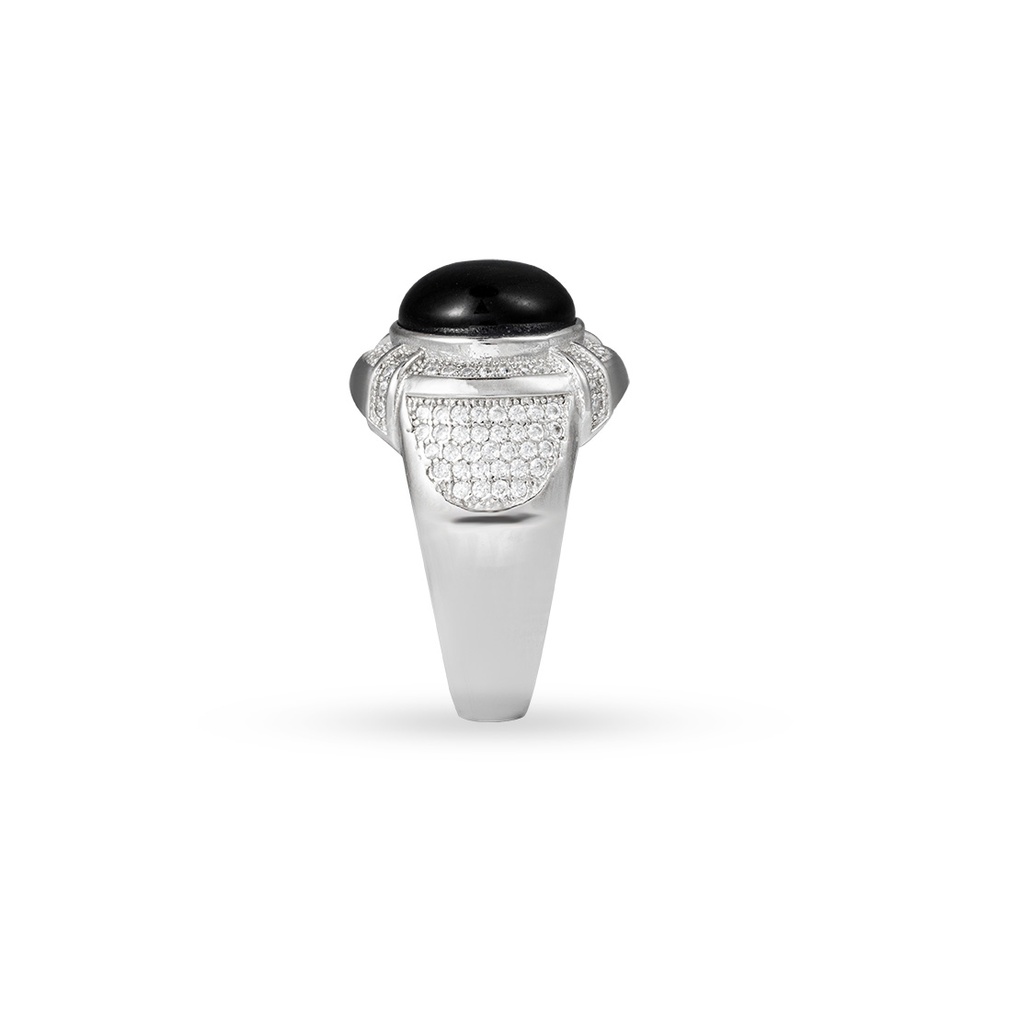 Men Silver Ring, Black Stone (S-5142)