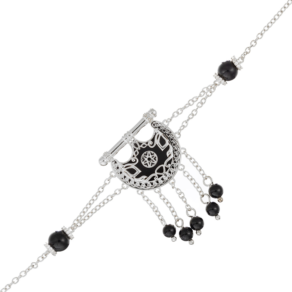 Kahila's Silver Bracelet with Black Onyx Stone and Drops (KC100)