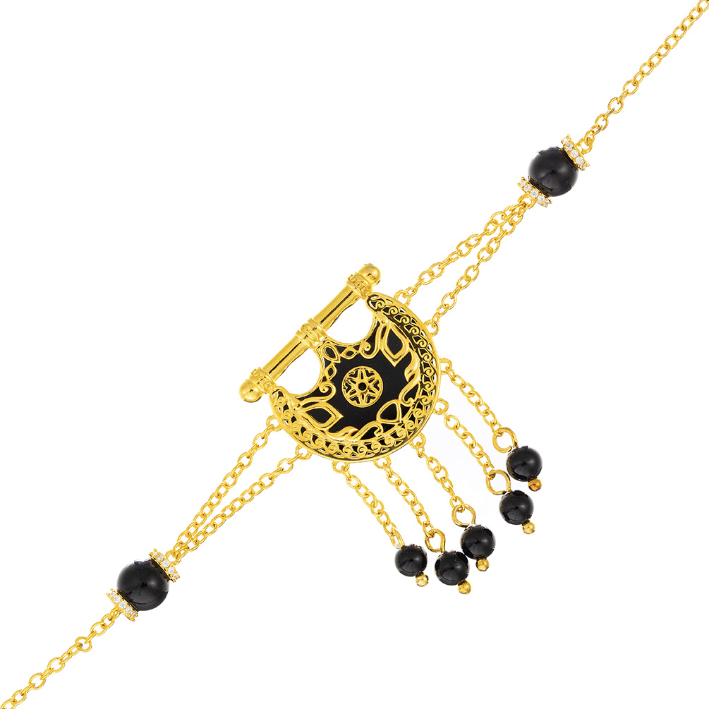 Kahila's Gold - Plated Silver Bracelet with Black Onyx Stone and Drop (KC122)