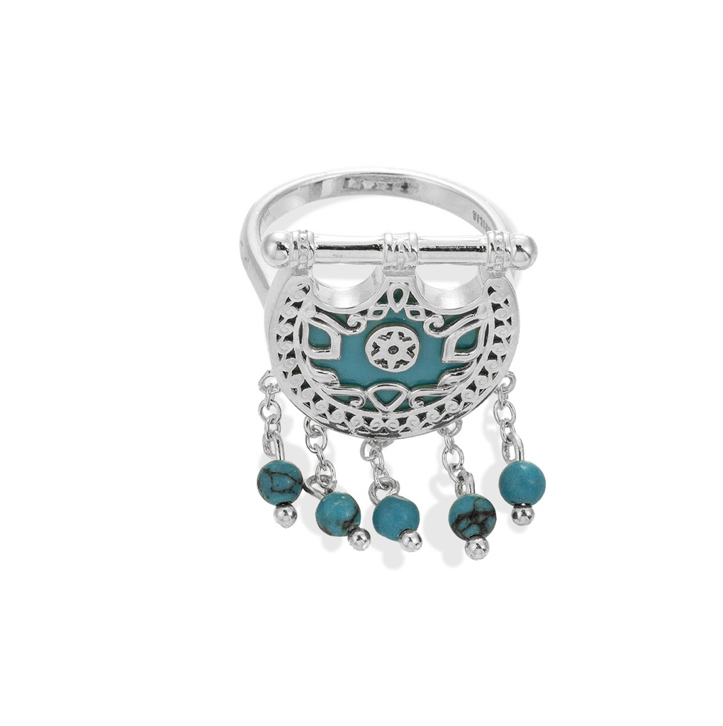 Kahila's Silver Ring with Turquoise Stone and Drop (KC64)