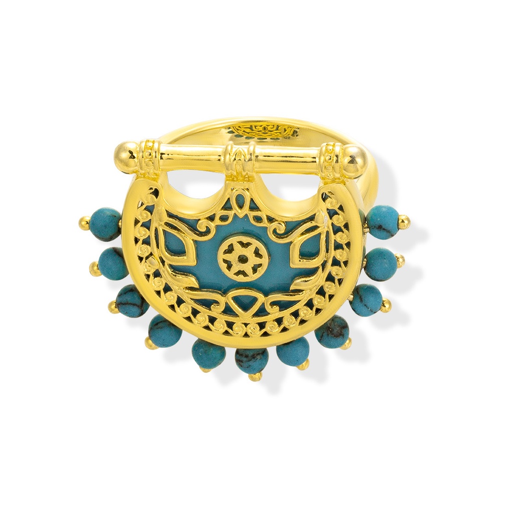 Kahila's Gold Plated- Silver Ring with Turquoise Stone (KC80)