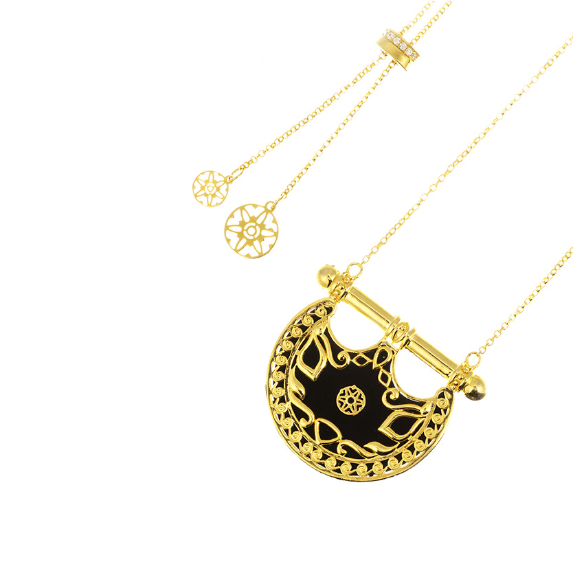 Kahila's Gold - Plated Silver Necklace with Black Onyx Stone -Large (KC117)