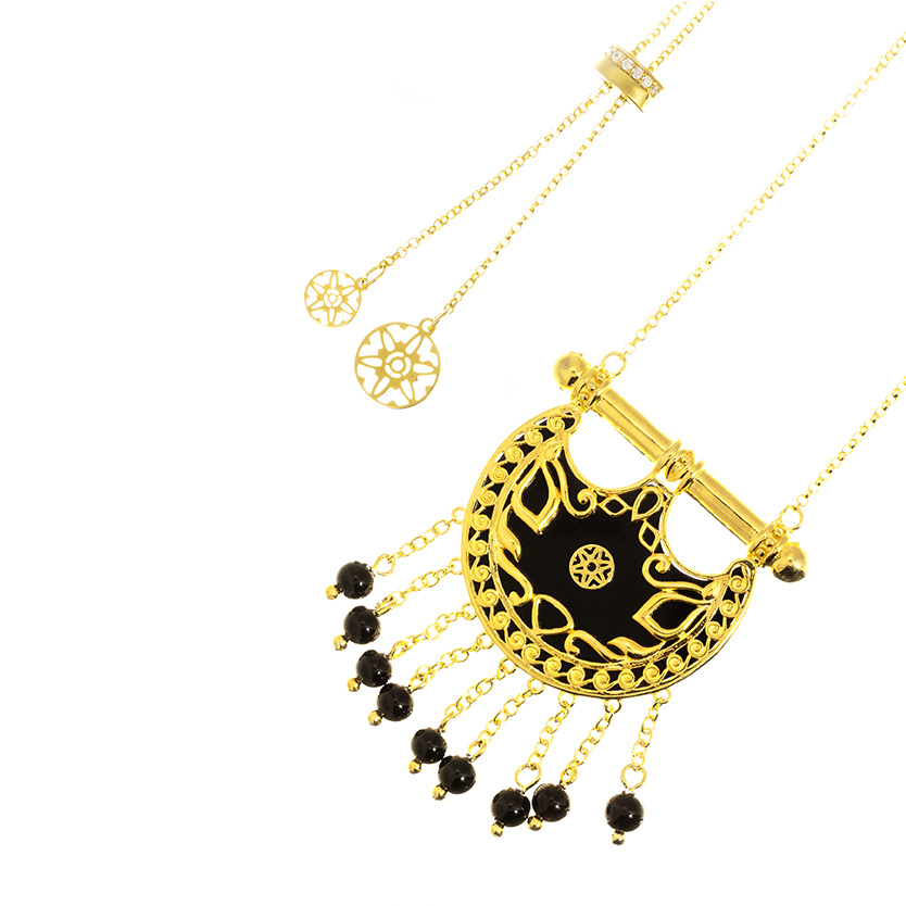 Kahila's Gold - Plated Silver Necklace with Black Onyx Stone and Drop-Large (KC119)