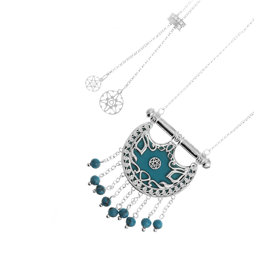 Kahila's Silver Necklace with Turquoise Stone and Drop - Small (KC71)