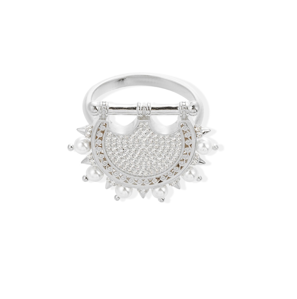 Kahila's Zircon Spiky Pearl Silver Ring (KC58)